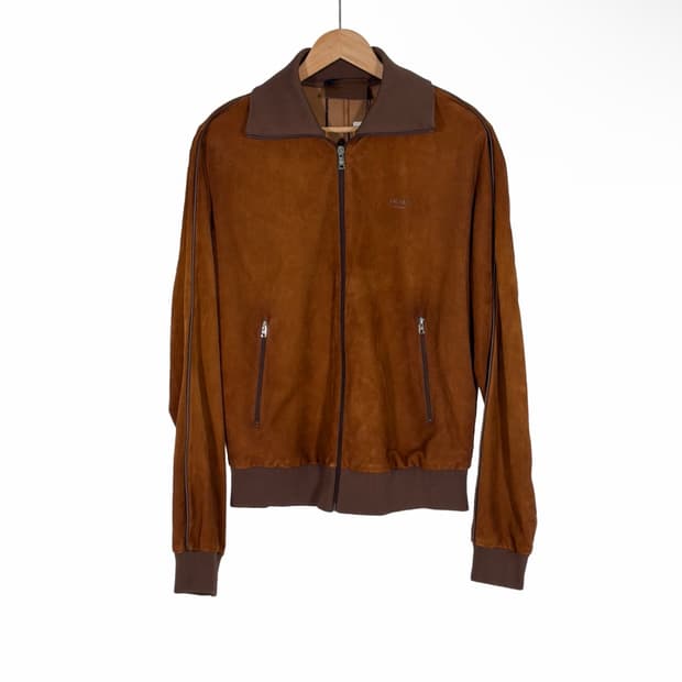 [50] 프라다 25fw 남성 벨벳 스웨이드 레더 블루종 자켓 꼬냑