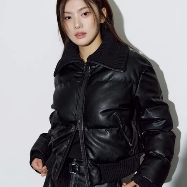 헬레네파리스 레더 리브드 칼라 웰론 점퍼