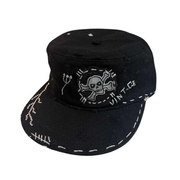 VINTAGE sashiko Skull Custom Pillbox Cap