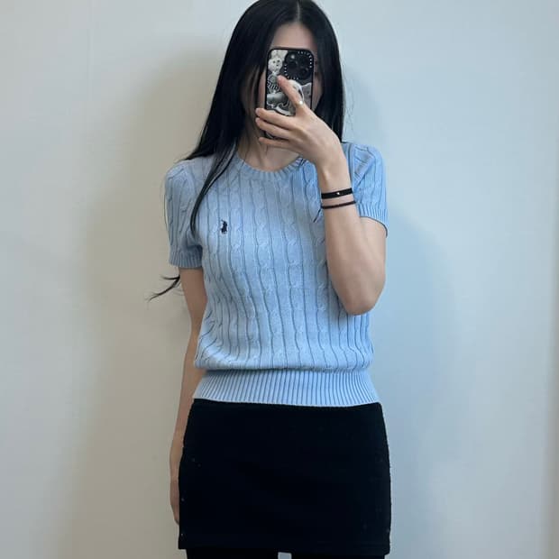 폴로 랄프로렌 신형 스카이블루 반팔 꽈배기 니트