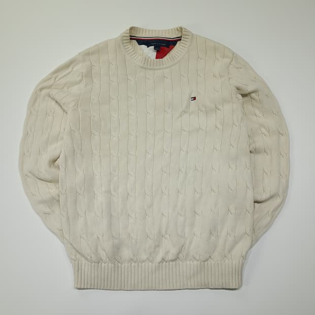 CL046 M 타미힐피거 크림 아이보리 시그니처 케이블 코튼 니트