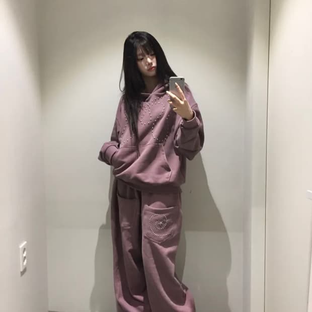 미레코 SYMBOL STUD PIGMENT 후드&바지 PINK