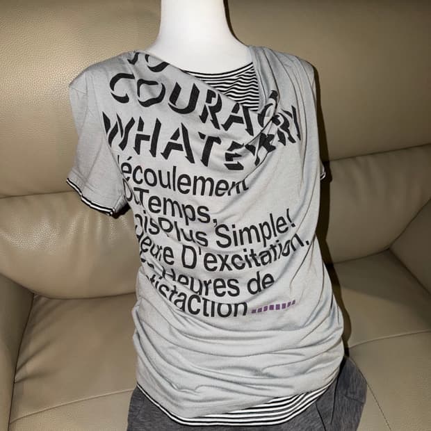 stripe layered lettering drape top