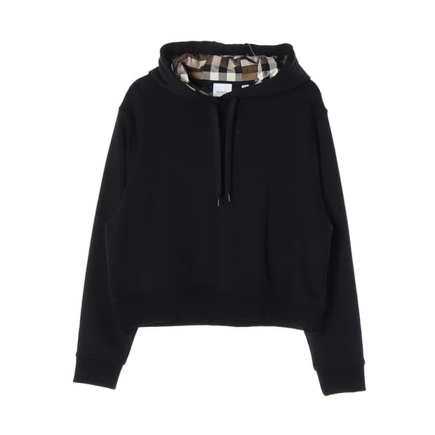 버버리 블랙 로고 자수 체크 후드 후디 후드티 M

