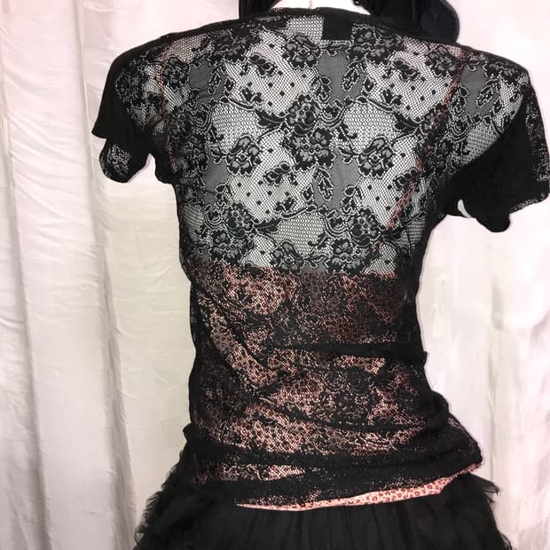 JPN Vintage 고스펑크 고딕 스컬 백 시스루 반팔