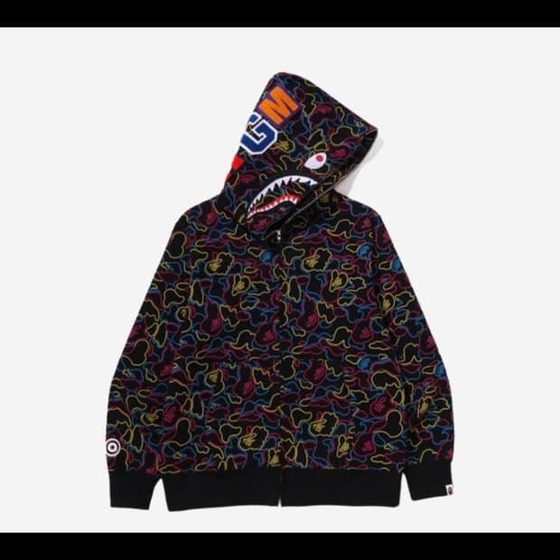 베이프 BAPE NEON CAMO SHARK FULL ZIP HOODIE