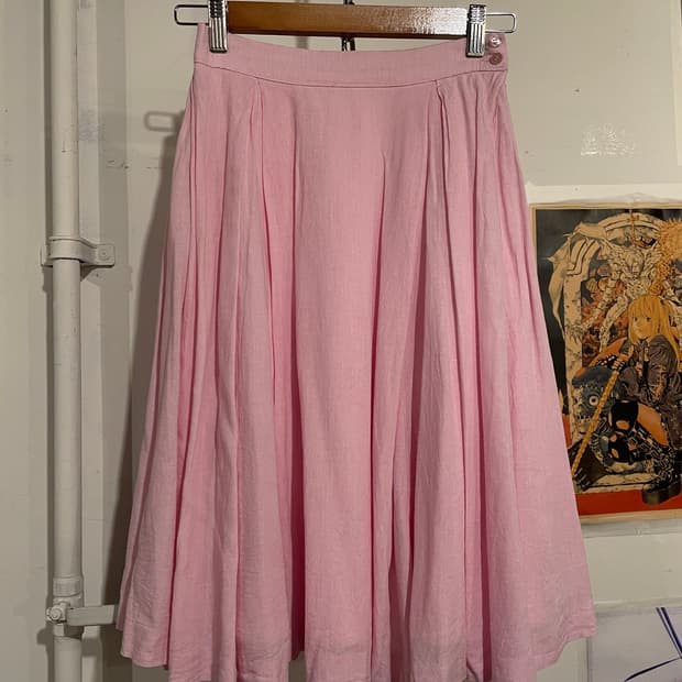레이온 린넨 혼방 핑크 미디스커트