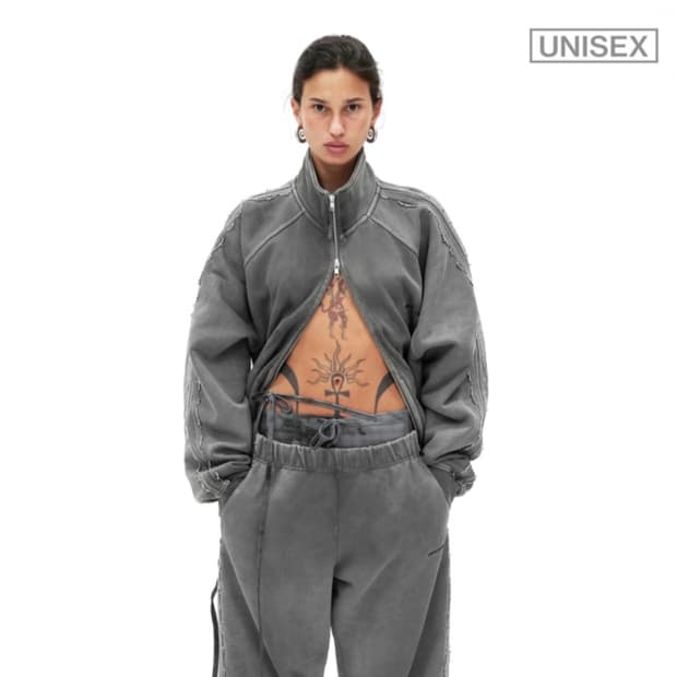 BEADED TRACK JACKET IN PIGMENT grey