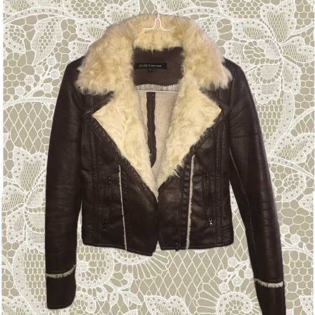 양털 퍼 브라운 가죽 자켓