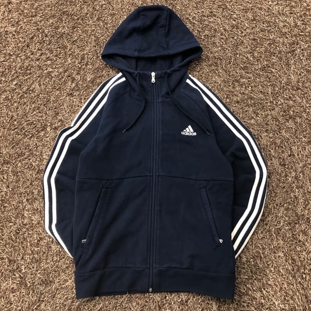 아디다스 네이비 삼선 후드집업