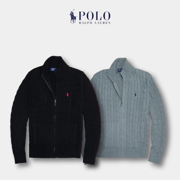 [정품 새상품]폴로 남성 케이블 풀 집업 니트 꽈배기 니트 스웨터