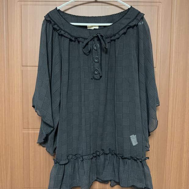 일본 빈티지 hushush 모리걸 갸루 니혼진 체크 러플 블라우스