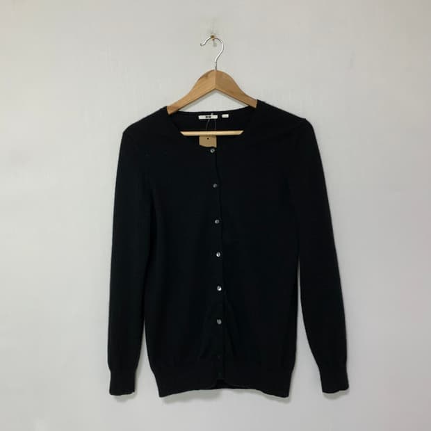 유니클로 블랙 여성 가디건 L 캐시미어 100% 빈티지