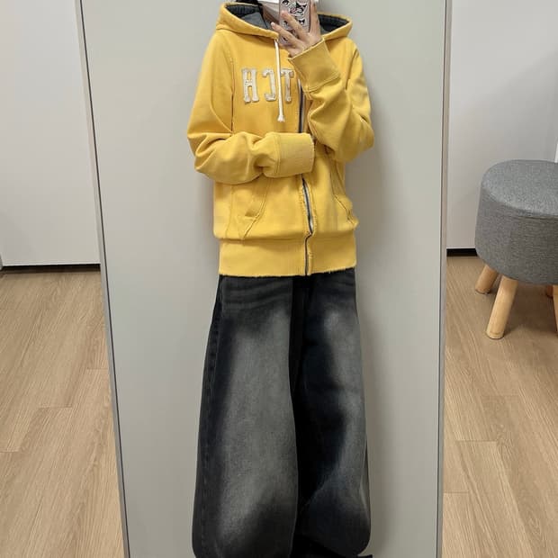 아베크롬비 자수로고 옐로우 후드집업