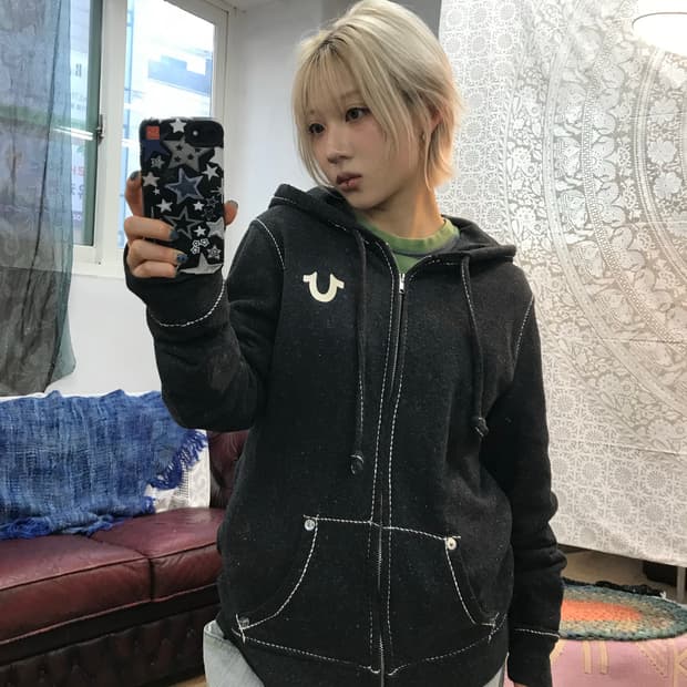 트루릴리젼 여성 스티치 기모 후드집업