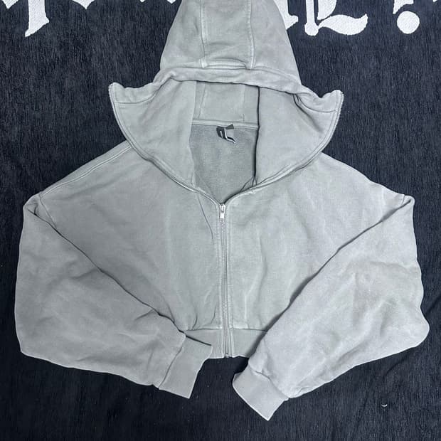 엔타이어스튜디오 크롭 풀집 후드 집업 그레이 xs