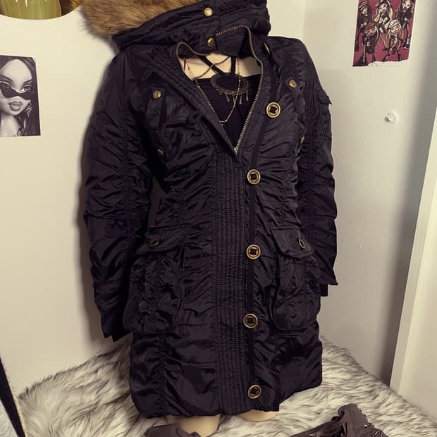 빈티지 갸루 셔링 버튼 패딩 자켓