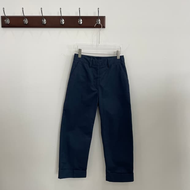 아크네 스튜디오 네이비 롤업 와이드 코튼 팬츠