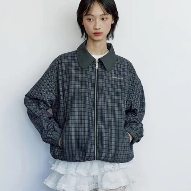 러프넥 체크 리버서블 자켓