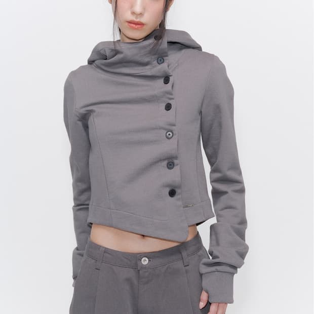 미세키 서울 카울 넥 버튼 후디 다크그레이
