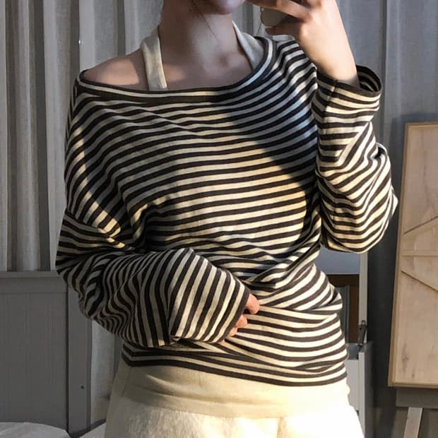 홀터넥 스트라이프티 세트