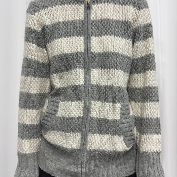 gap stripe knit hood zipup