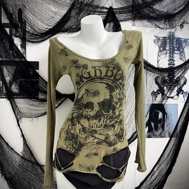 00s grunge skull printing longsleeve