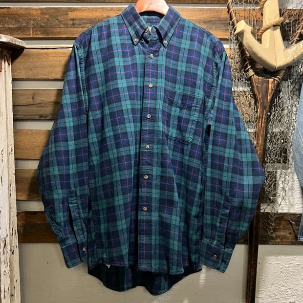 [S]90's L.L.Bean 엘엘빈 USA Made 그린 타탄체크 셔츠