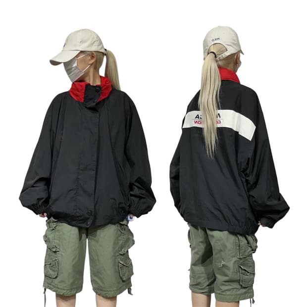 노티카 블랙 올드스쿨 오버핏 트랙 바람막이 자켓 L