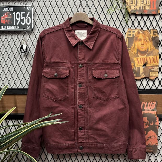 USA VINTAGE 데님 트러커자켓 전면 투포켓 포인트 버건디