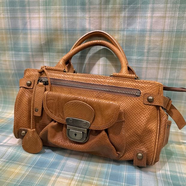brown leather handbag