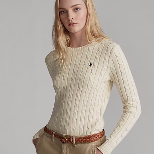 폴로 랄프로렌 신형 큐알 꽈배기 니트 아이보리 크림 XS