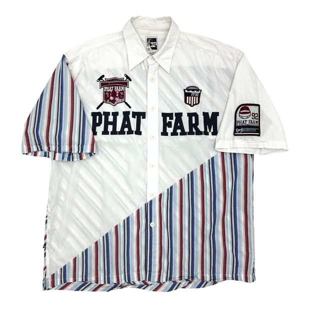 PHAT FARM 빅로고 스트라이프 힙합 반팔 셔츠