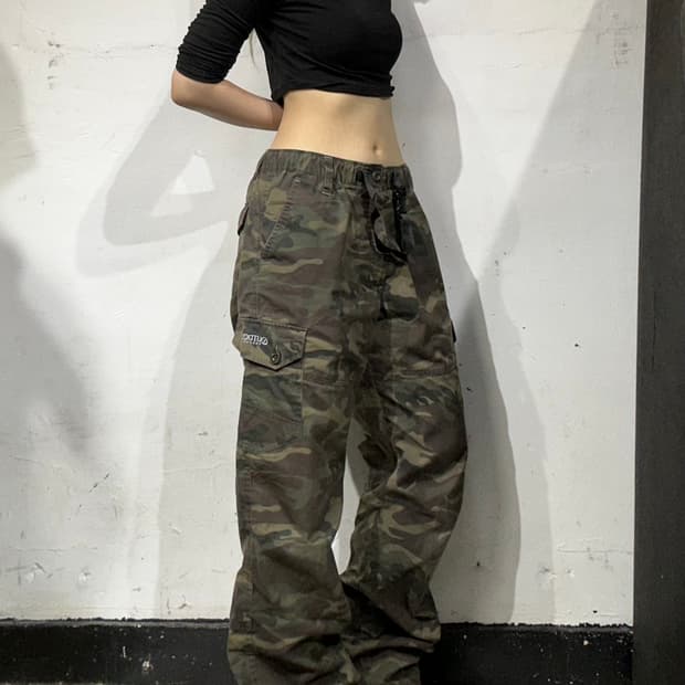 Outdoor 밀리터리 카키 카모 와이드 카고 팬츠 군복 바지 M