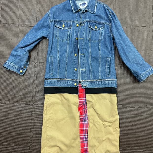 jalan unique denim mix trench