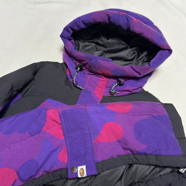 L 베이프 퍼플 카모패턴 스키 보더 다운 패딩