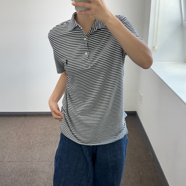Polo 폴로 네이비 포니 스트라이프 반팔 카라티 