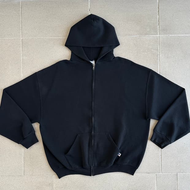 00s 빈티지 러셀 후드집업 블랙 XL