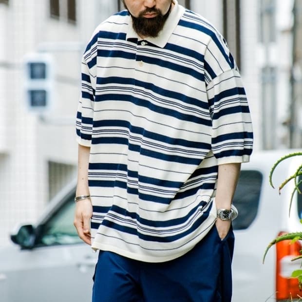 나나미카 스트라이프 폴로 스웨터