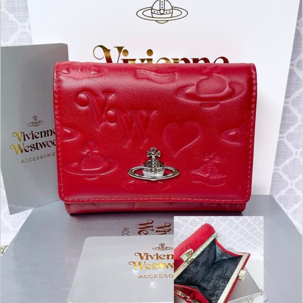 비비안웨스트우드 아카이브 레드 레더 하프월렛 반지갑