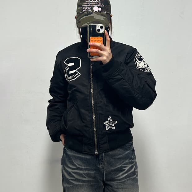 쇼트 패치워크 MA-1 항공점퍼 블랙