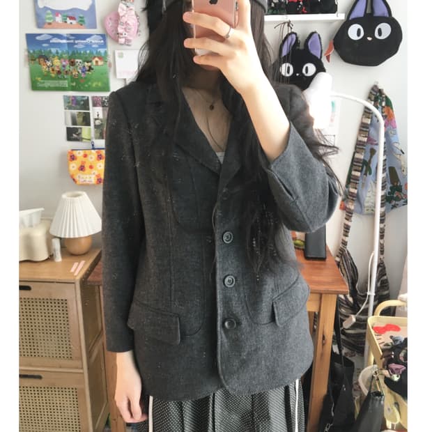 vintage wool blazer jacket charcoal