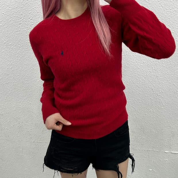 폴로 랄프로렌 네이비포니 레드 꽈배기 앙고라 니트 90
