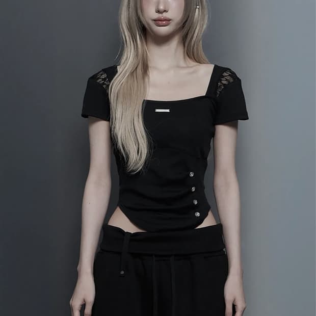 에트오소메 반팔 Bust Line Pintuck Detail Top