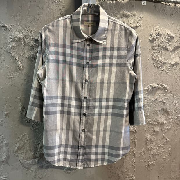 S 버버리 BURBERRY 빅체크 롤업 7부 셔츠 그레이