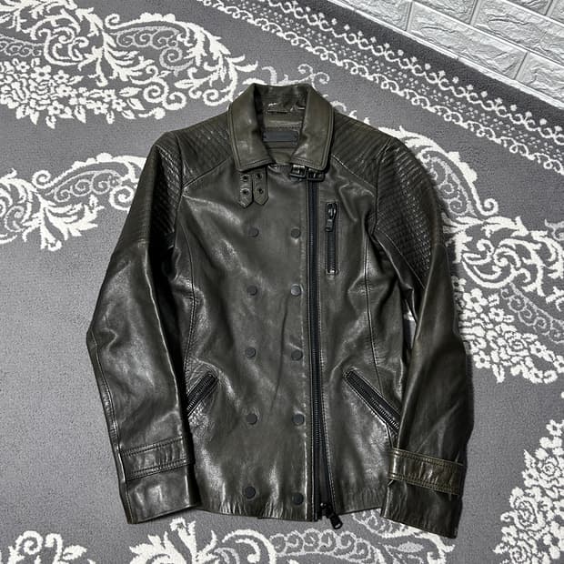 더블 버튼 레더 자켓