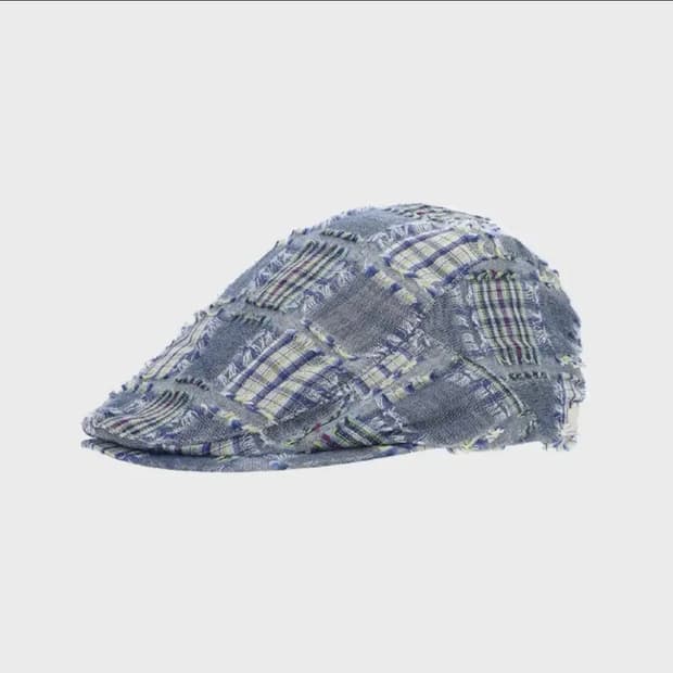썬러브 Plaid Flat Cap Navy