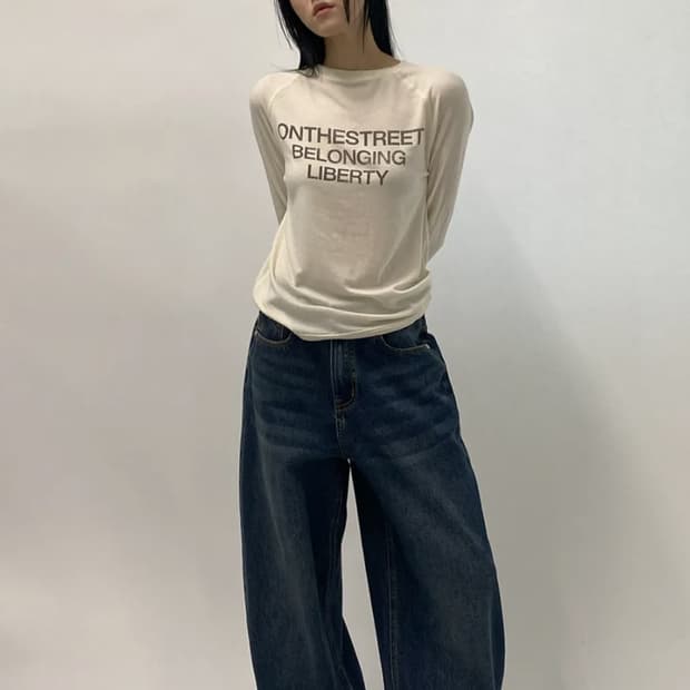 밀로우먼 홀 래글런 티셔츠 크림