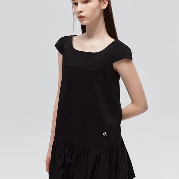 시티브리즈 스퀘어넥 벌룬 미니 원피스_BLACK