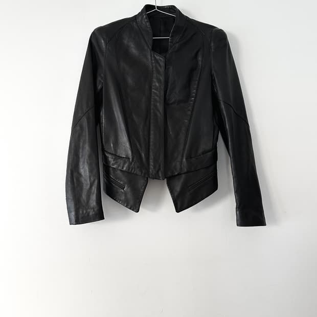 Slim lining dual leather jacket / black